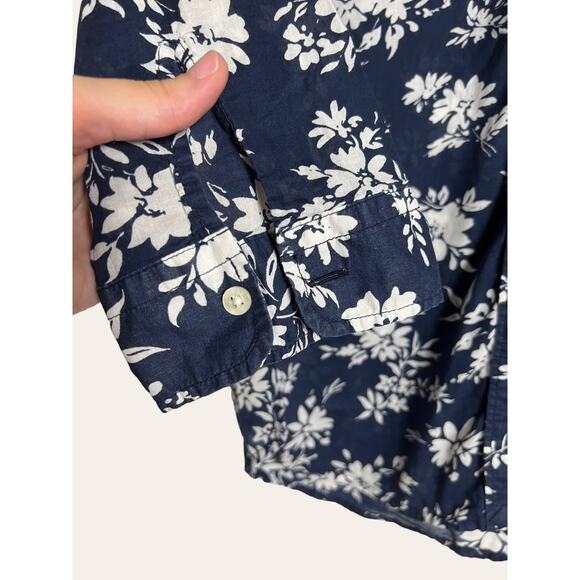 Lauren Ralph Lauren Blue White Floral Print Cotton Button Down Shirt Size Small - Picture 4 of 6
